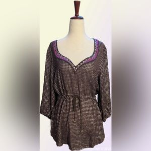 Free People - Like New - Vintage - Metallic Tunic Boho Top - Size: Large